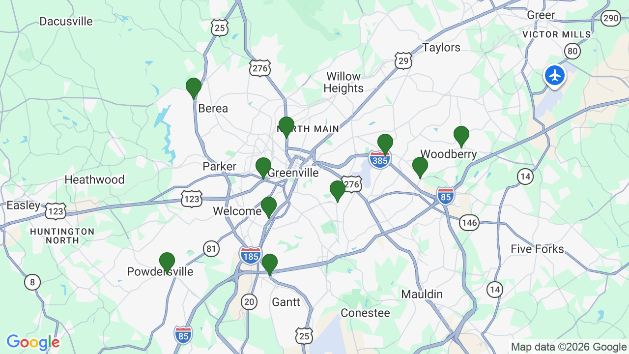 Map of E85 stations in Greenville, SC
