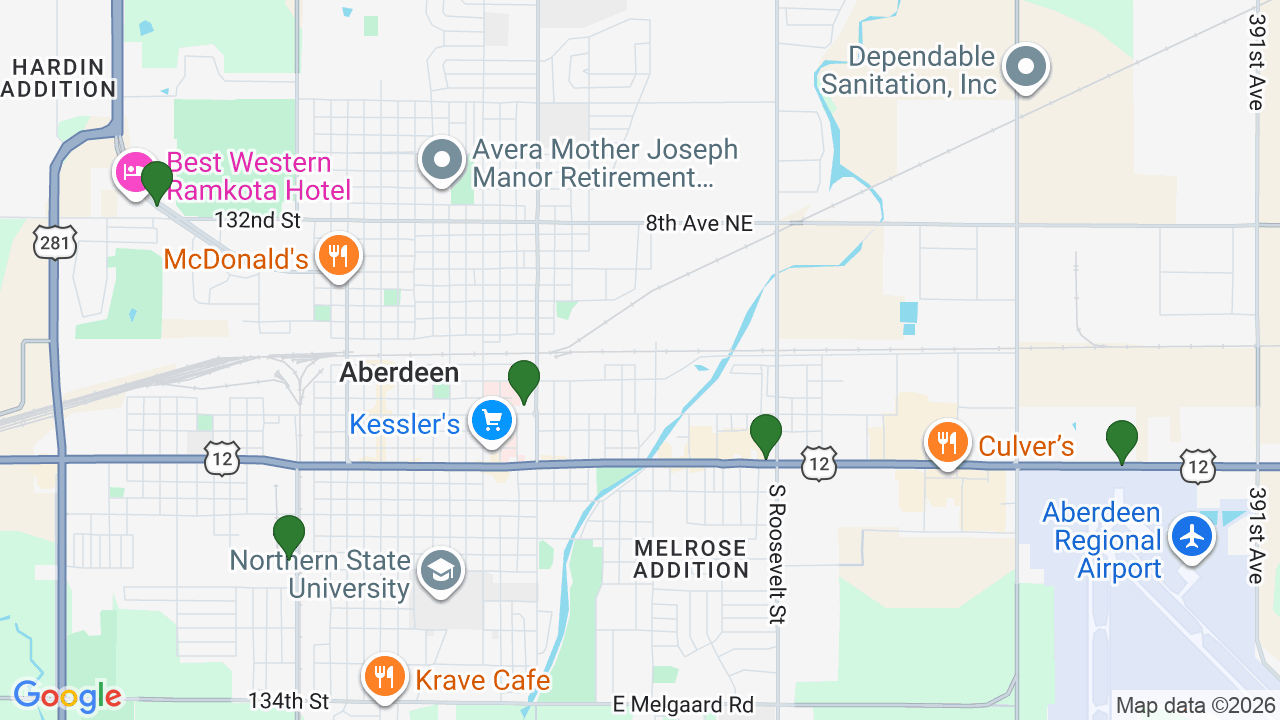 Map of E85 stations in Aberdeen, SD
