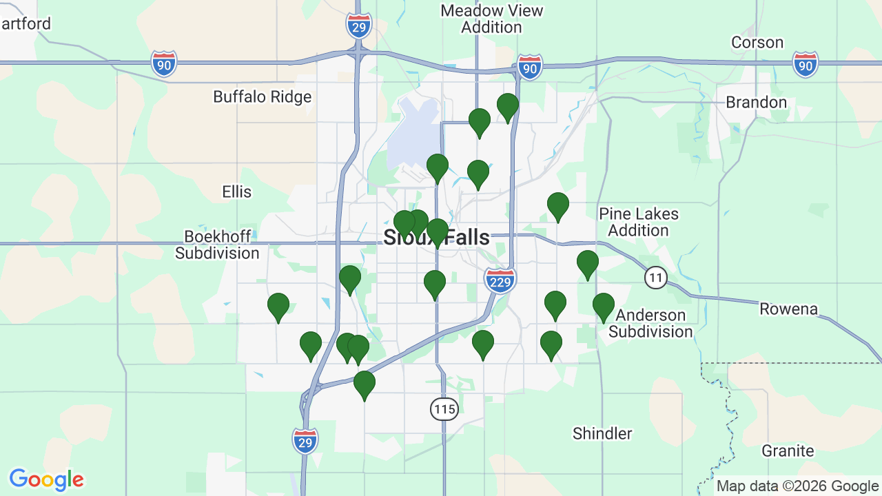 Map of E85 stations in Sioux Falls, SD