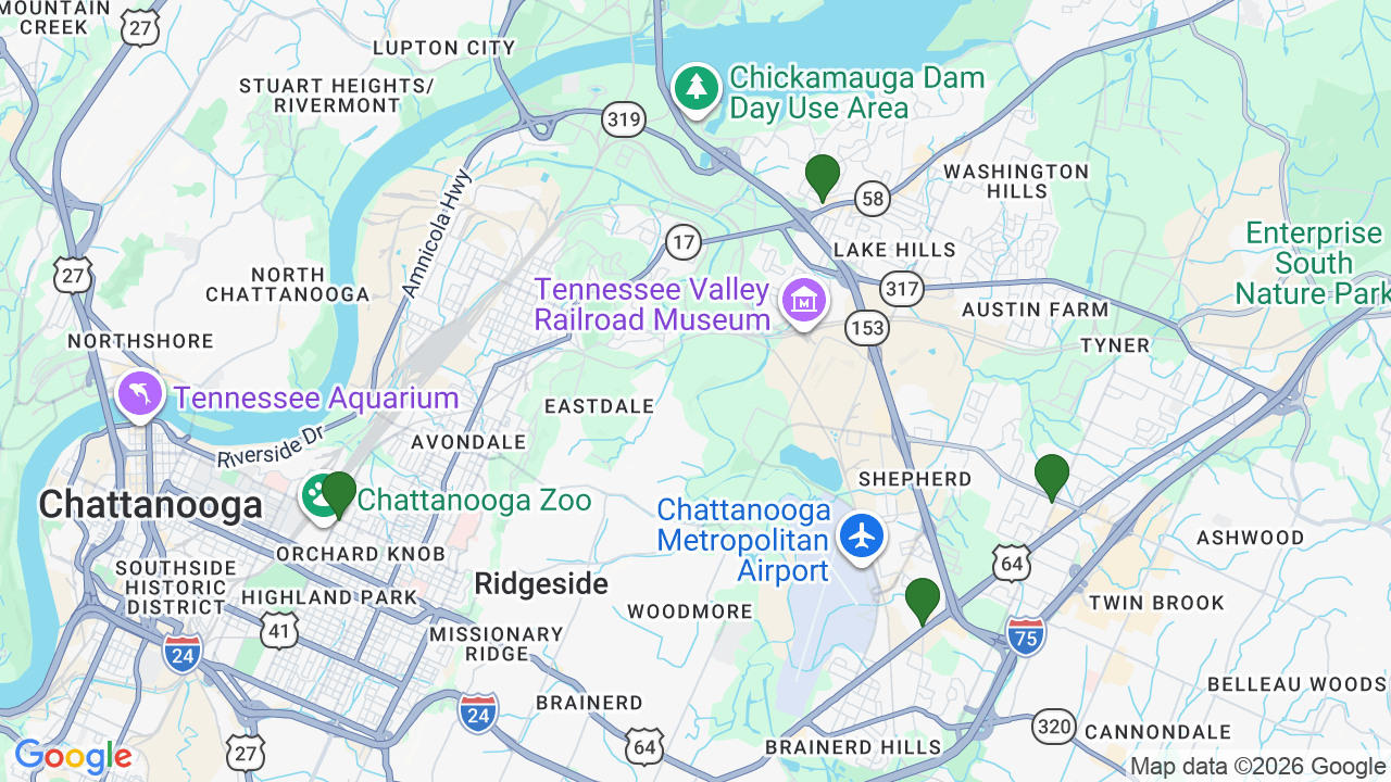 Map of E85 stations in Chattanooga, TN