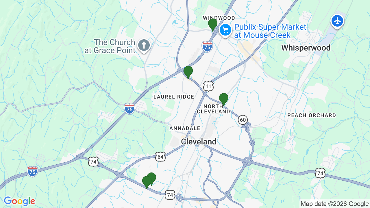 Map of E85 stations in Cleveland, TN