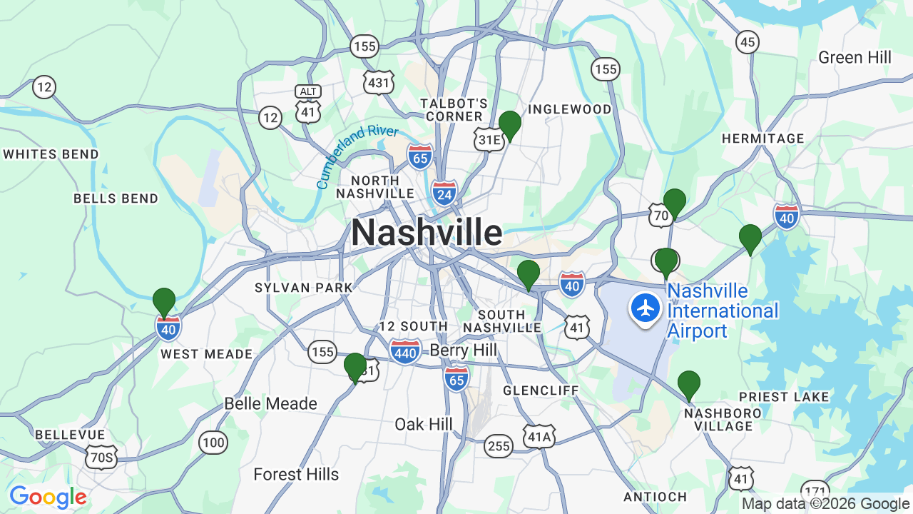 Map of E85 stations in Nashville, TN