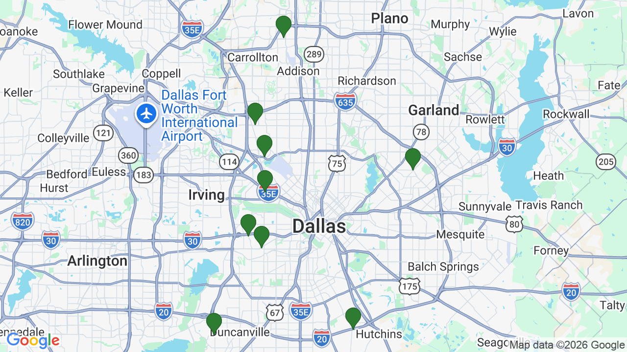 Map of E85 stations in Dallas, TX