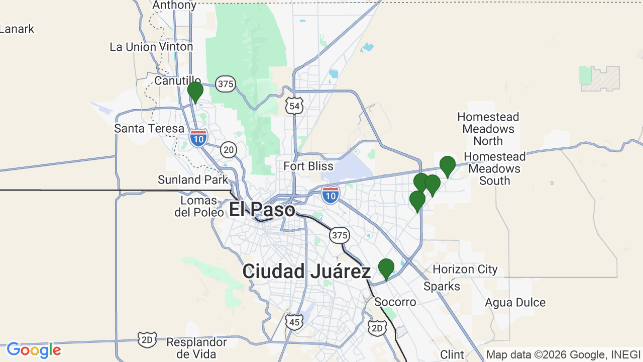 Map of E85 stations in El Paso, TX