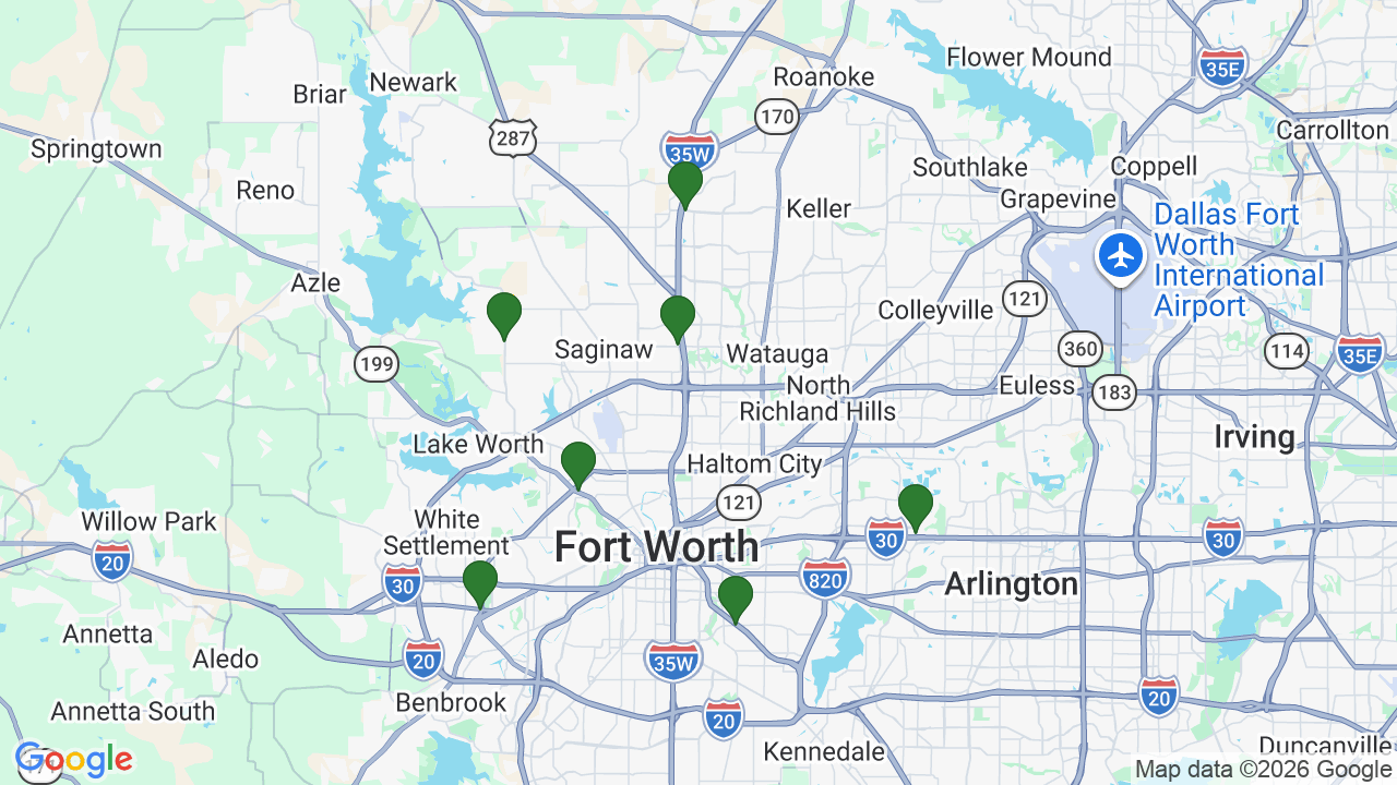 Map of E85 stations in Fort Worth, TX