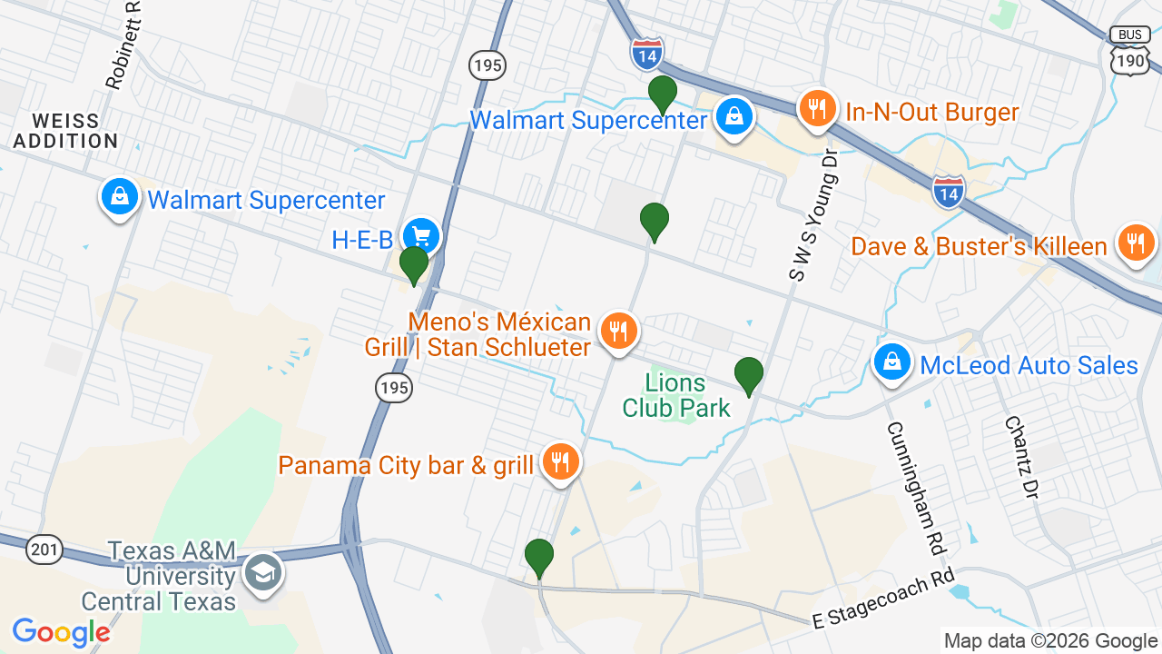 Map of E85 stations in Killeen, TX