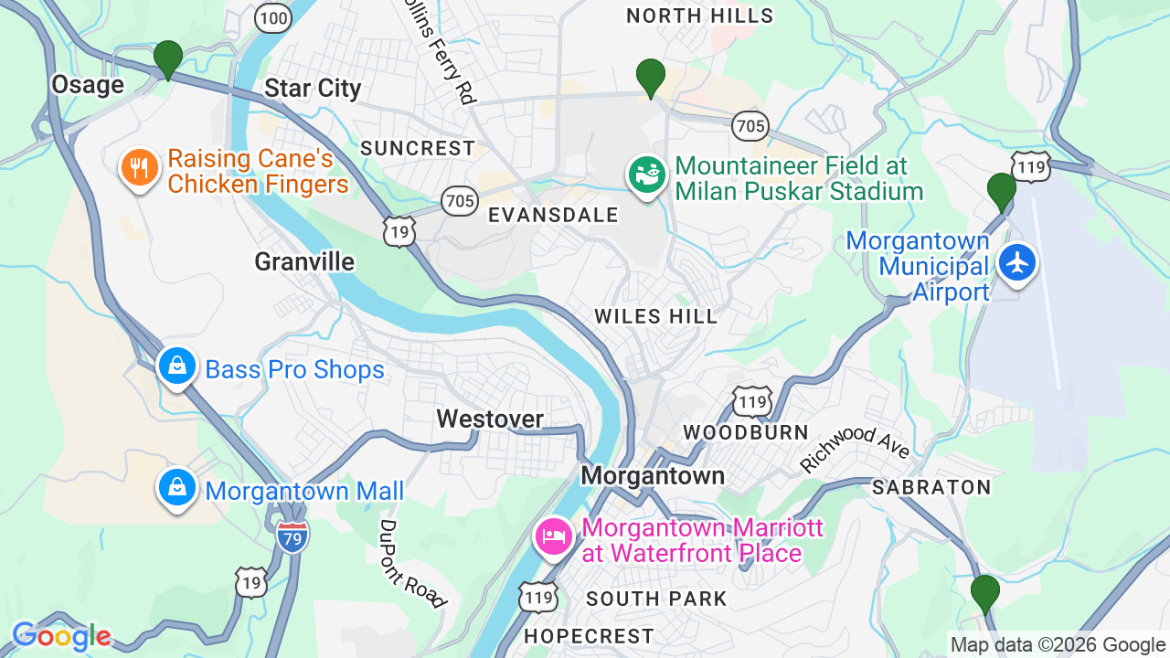 Map of E85 stations in Morgantown, WV