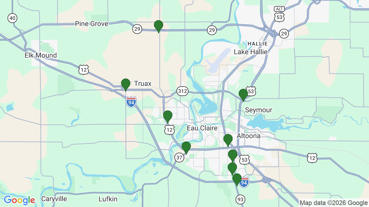 Map of E85 stations in Eau Claire, WI