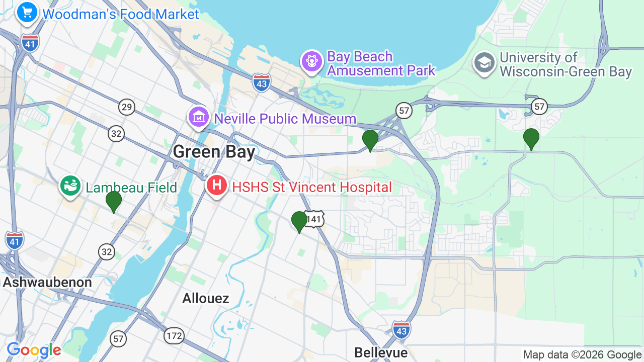 Map of E85 stations in Green Bay, WI