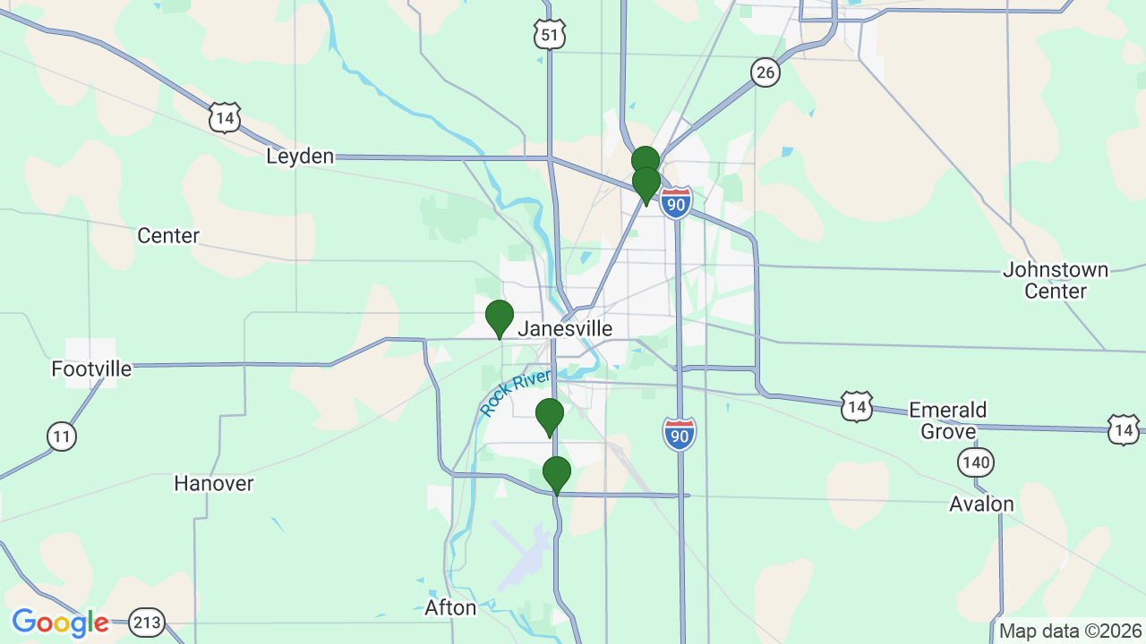 Map of E85 stations in Janesville, WI