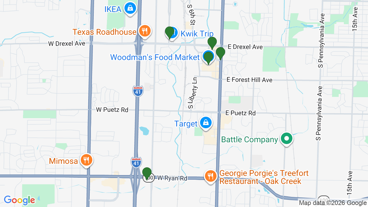 Map of E85 stations in Oak Creek, WI