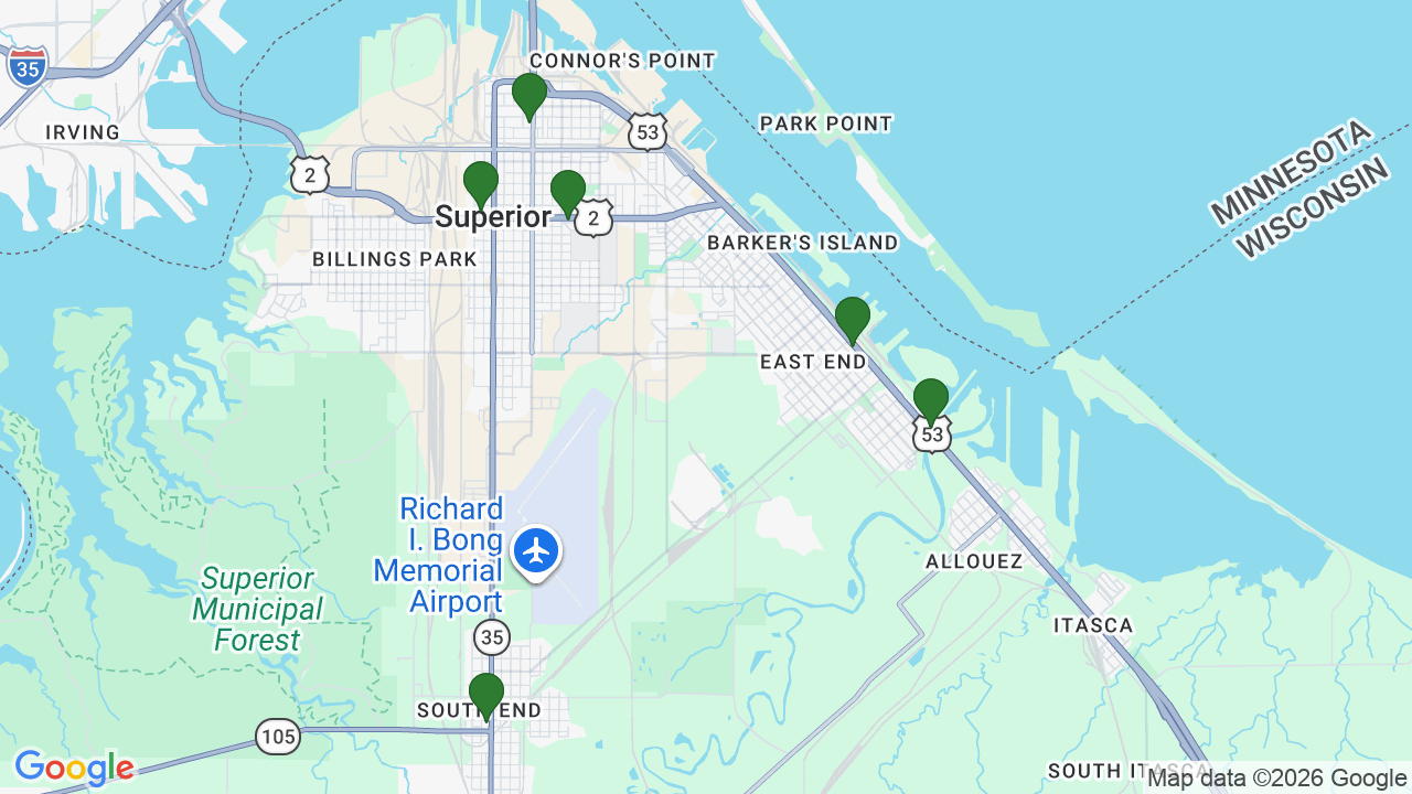 Map of E85 stations in Superior, WI