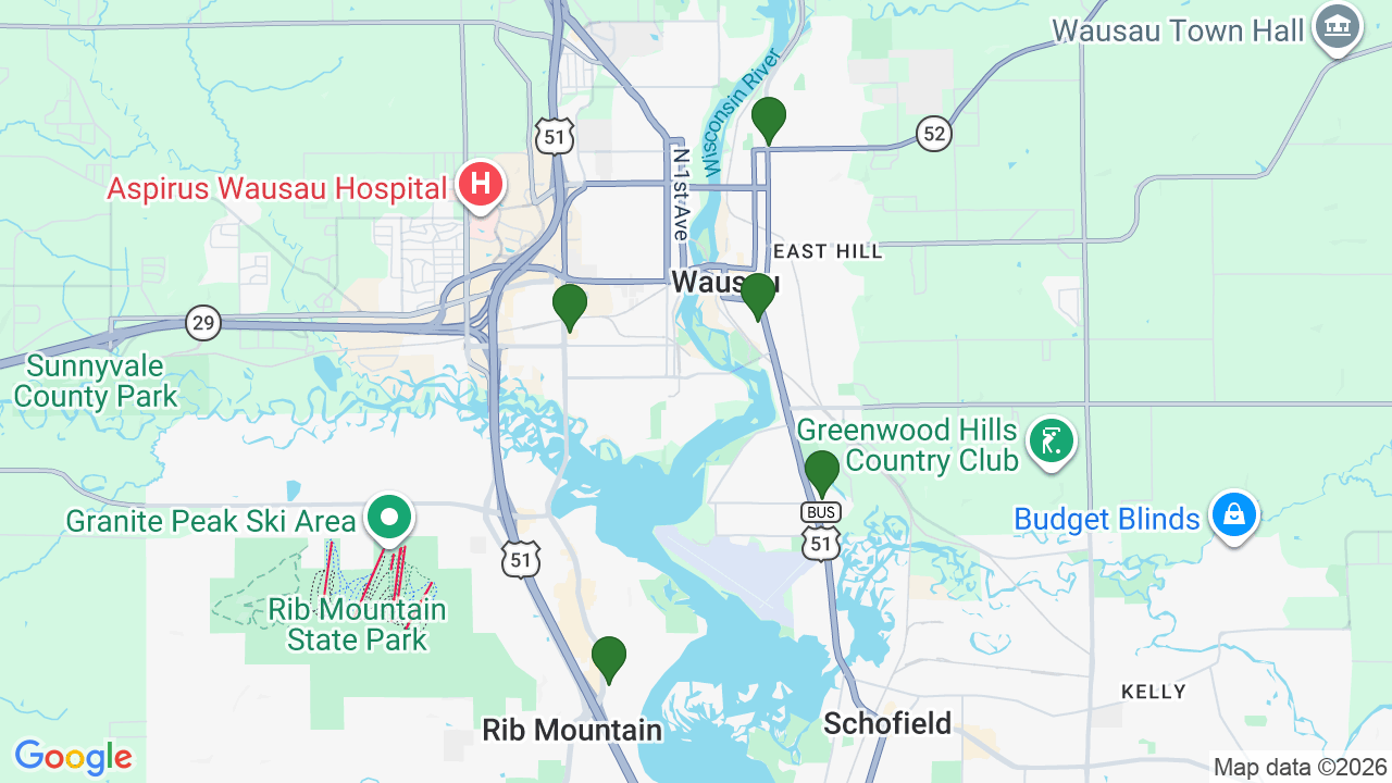 Map of E85 stations in Wausau, WI